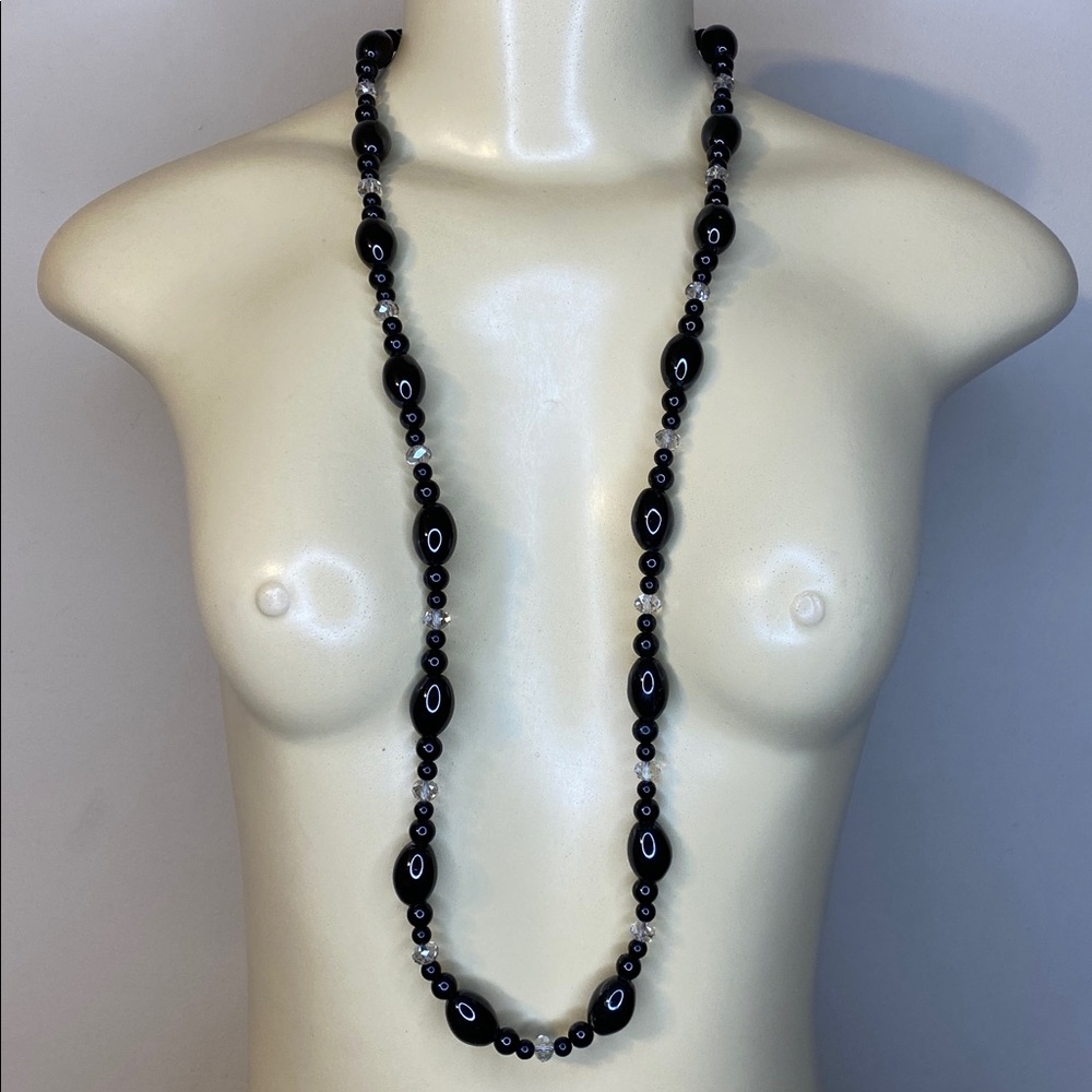 Vintage Black & Clear Beaded Necklace